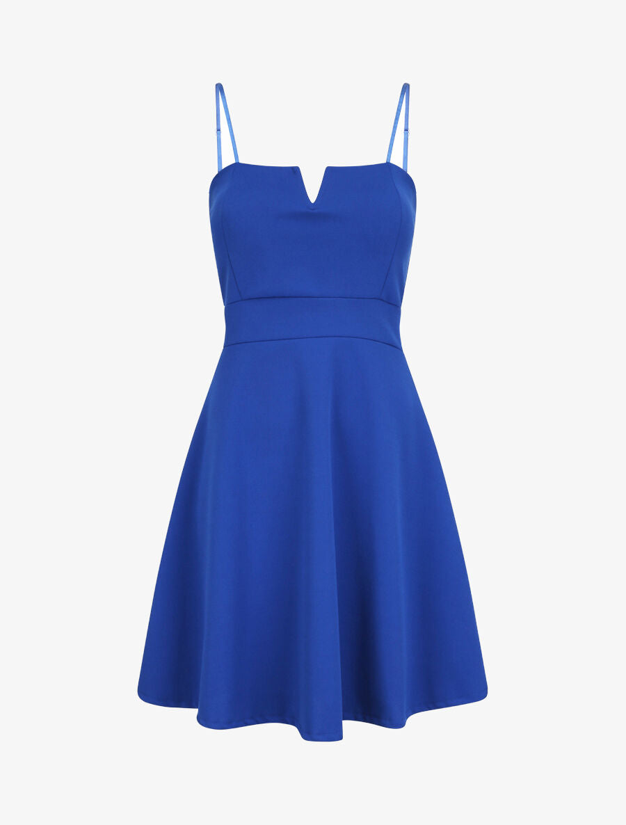 Robe courte coupe patineuse à buste fendu - Bleu électrique - 1
