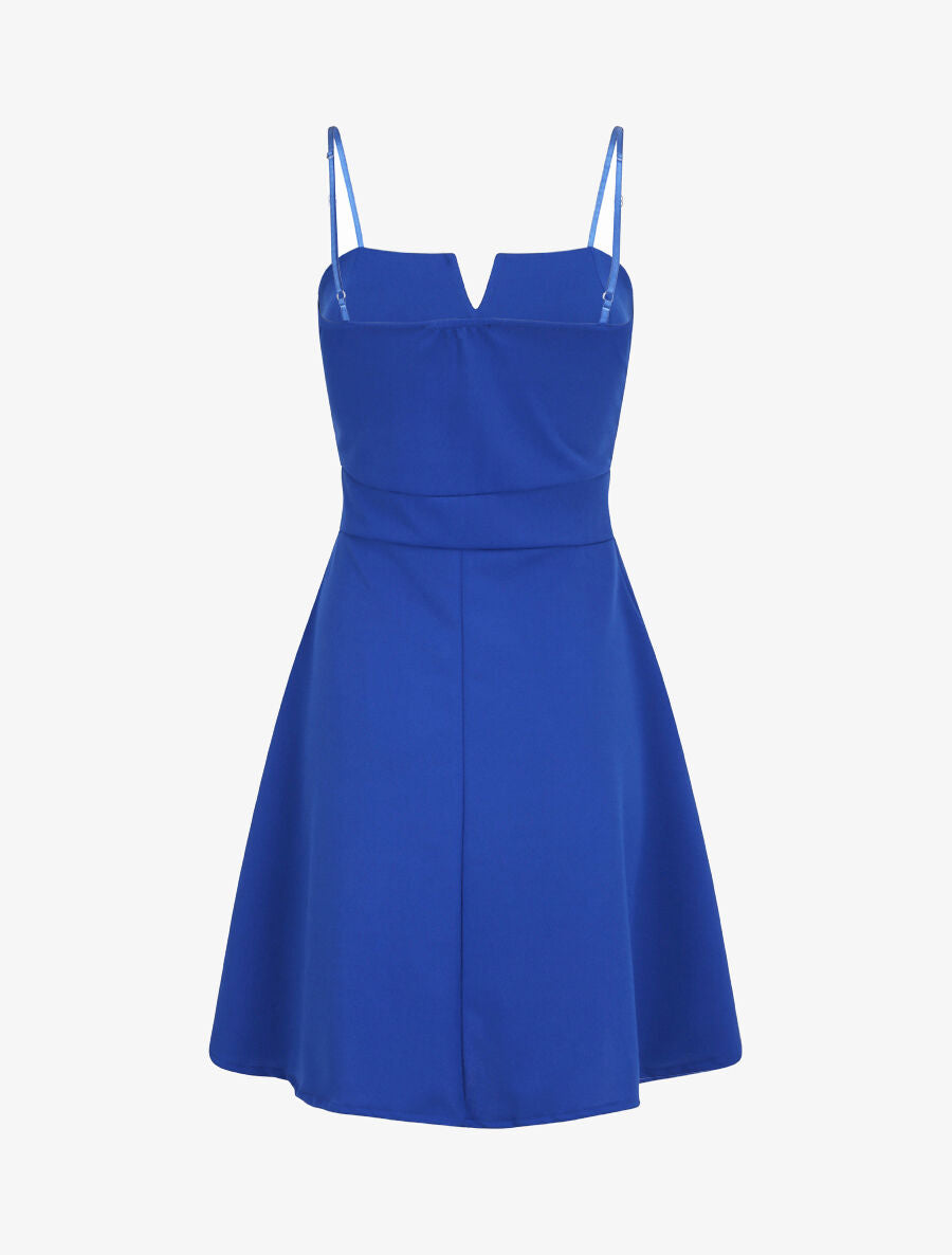 Robe courte coupe patineuse à buste fendu - Bleu électrique - 2