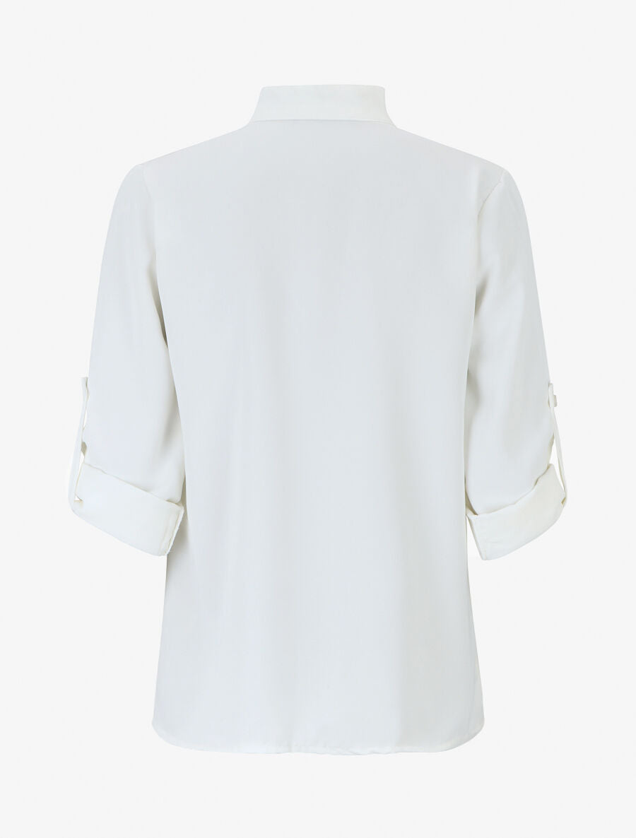 Blouse unie à manches retroussables - Blanc - 2