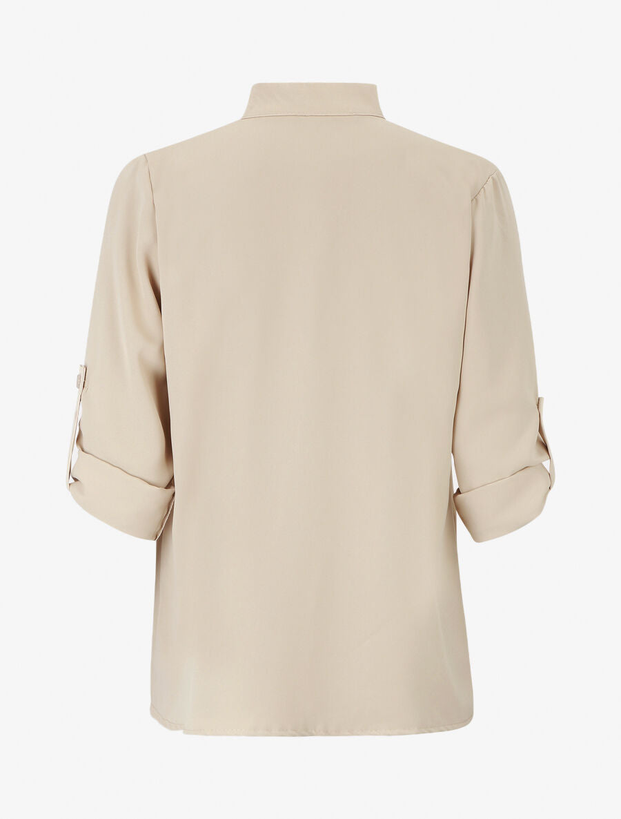 Blouse unie à manches retroussables - Beige - 2