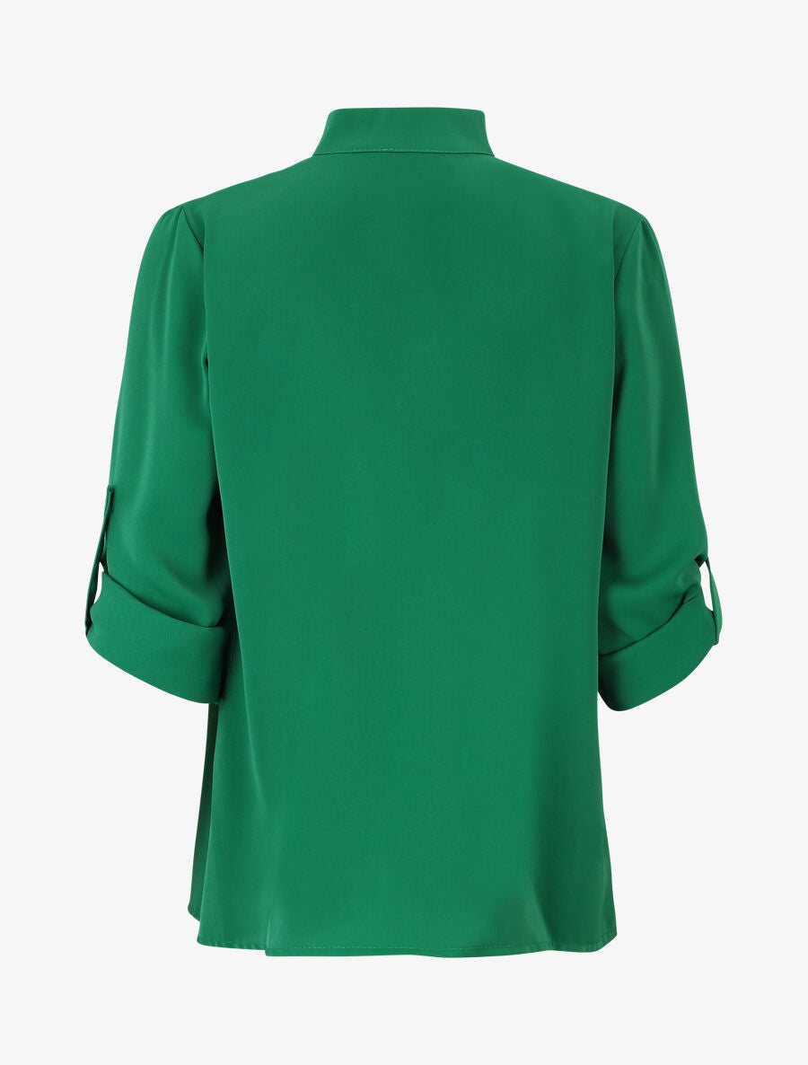 Blouse unie à manches retroussables - Vert - 2