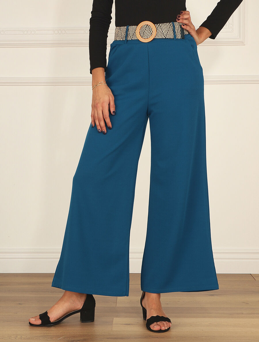 Pantalon long uni fluide - Bleu pétrole - 4