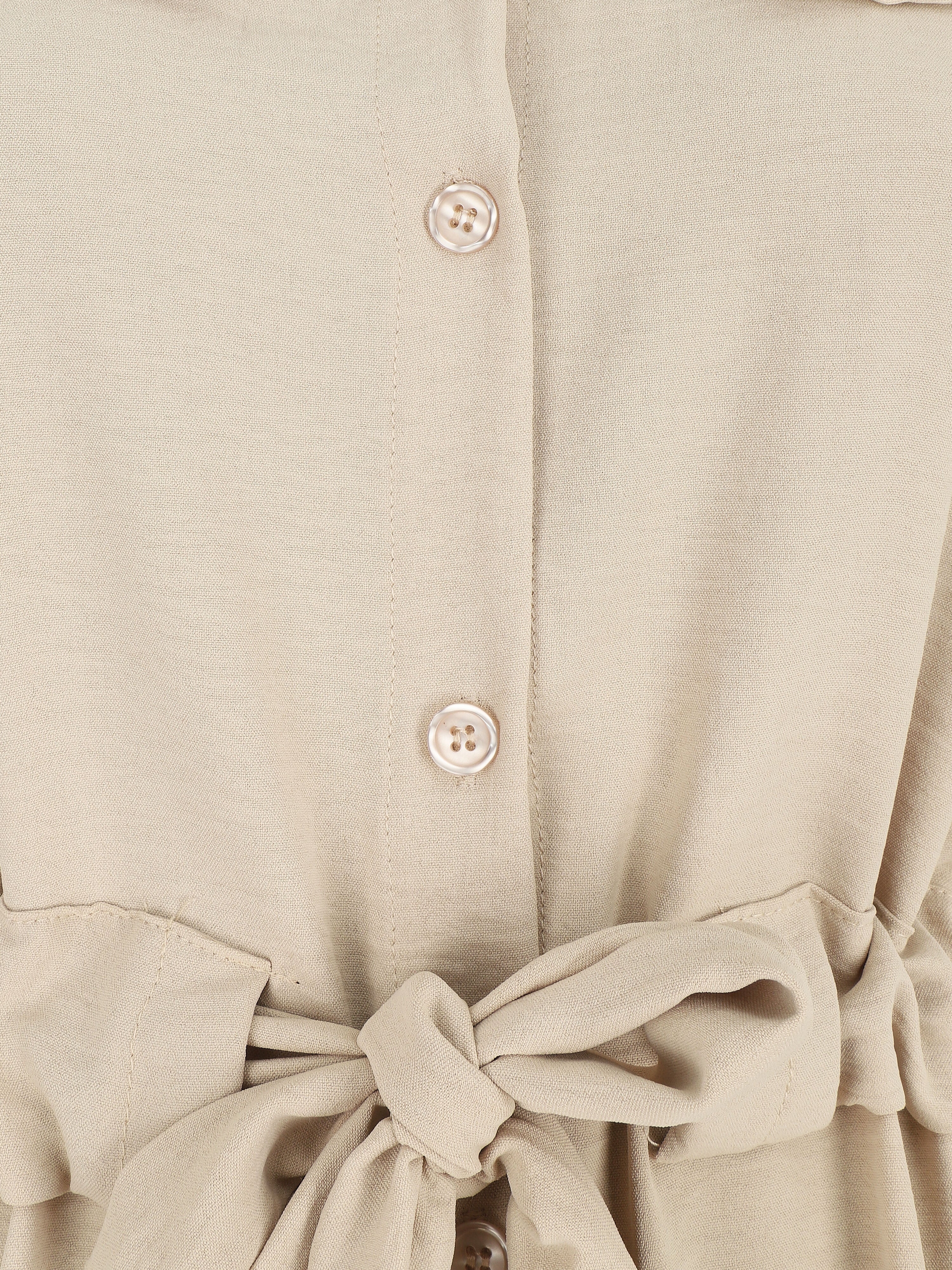 Robe longue style chemise à manches longues - Beige - 3