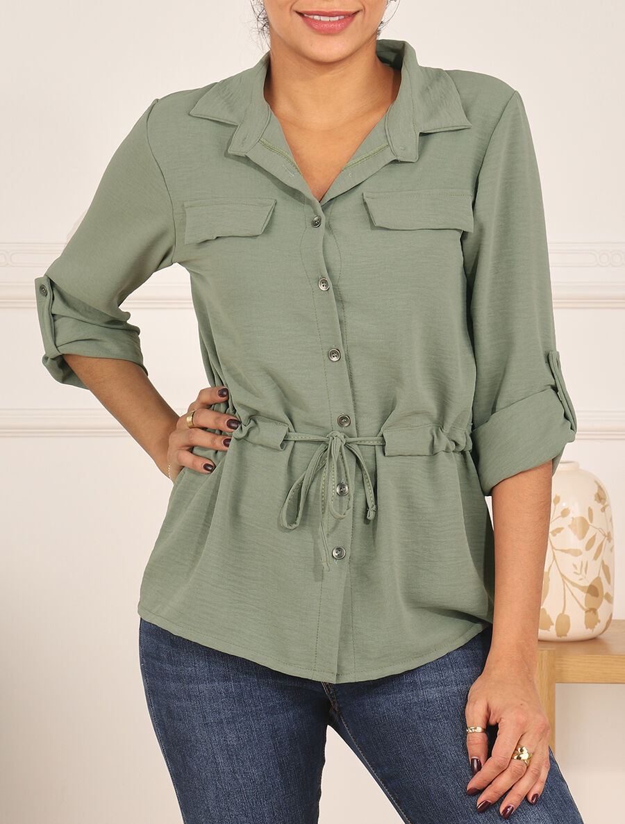 Chemise unie élastiquée - Kaki - 4