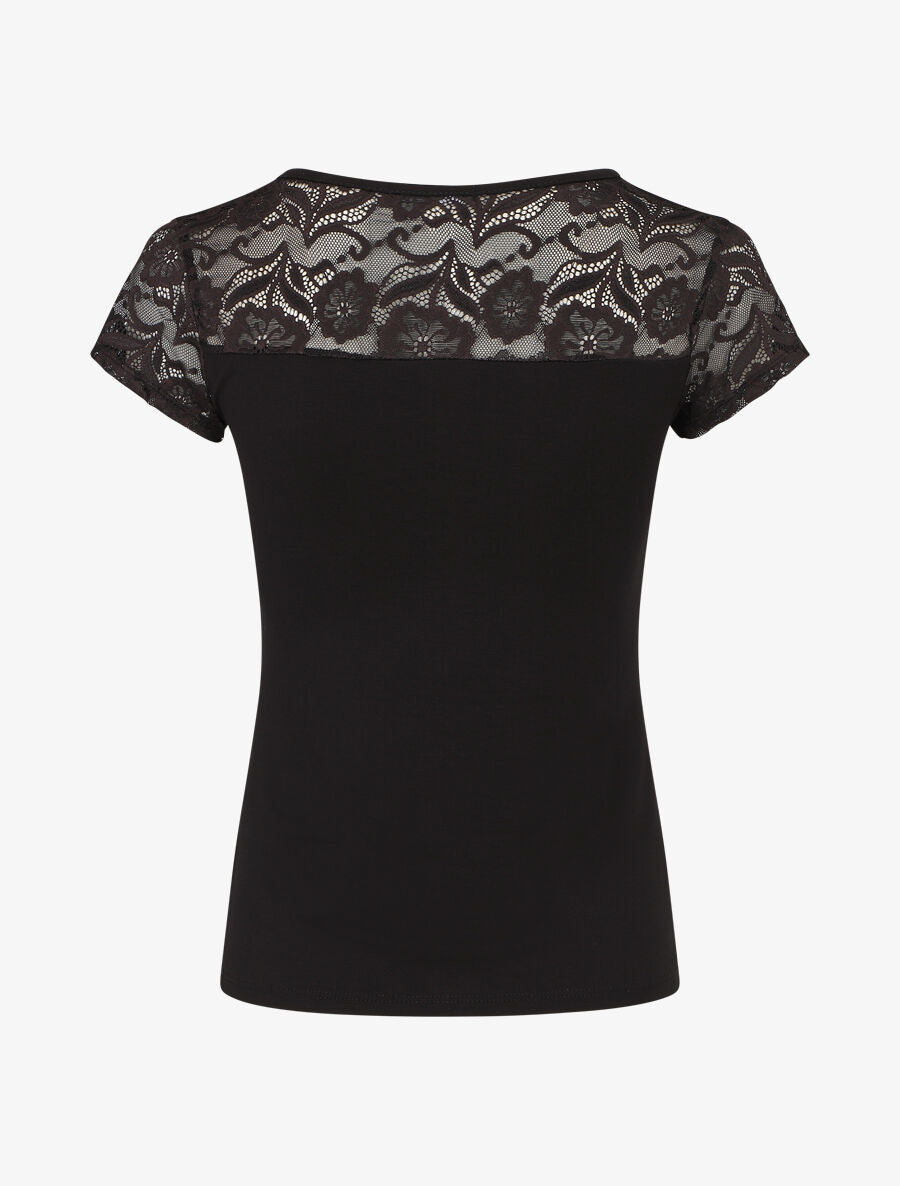 Top uni à dos ajouré en dentelle - Noir - 2