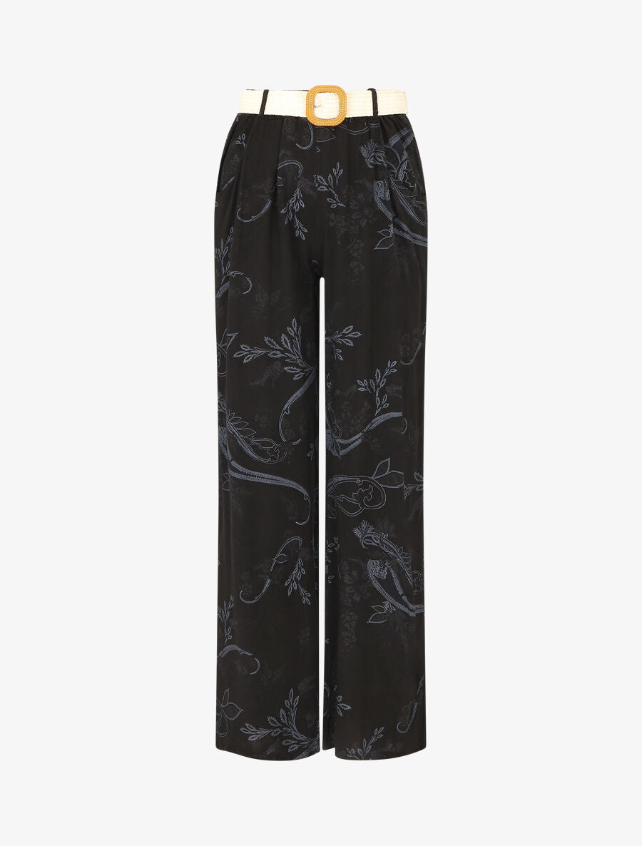 Pantalon fluide imprimé foulard - Noir - 1