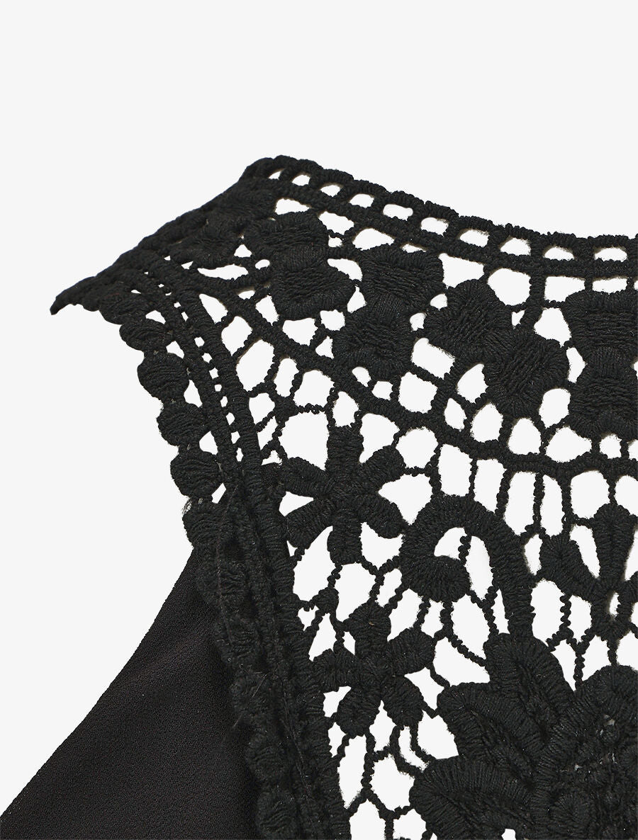 Top en voile sans manches dos en crochet - Noir - 3
