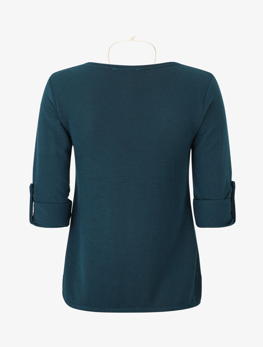 Pull fin uni à manches retrousssables - Bleu canard - 2