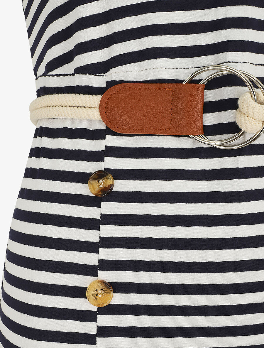 Robe longue à imprimé style marinière - Marine - 3