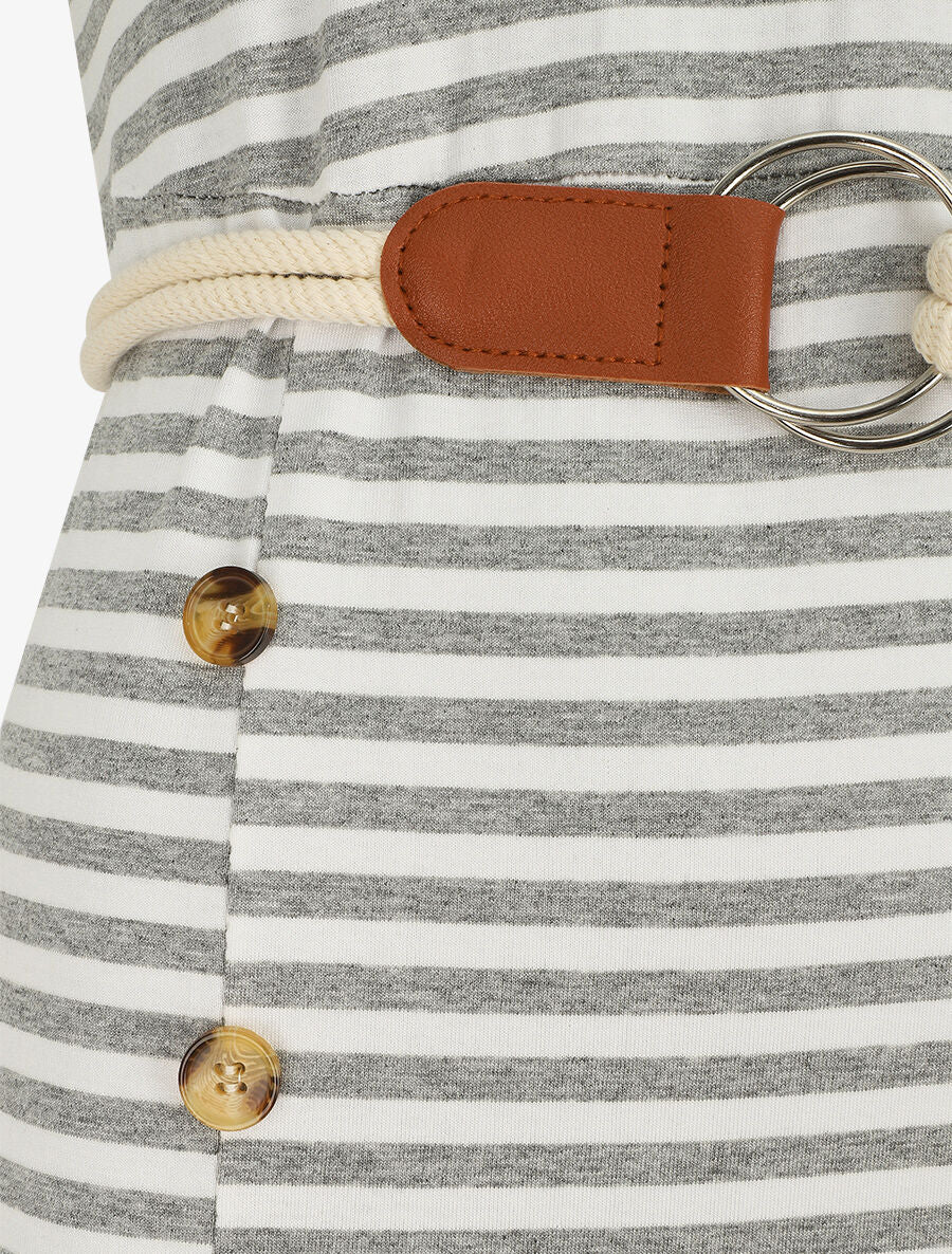 Robe longue à imprimé style marinière - Gris - 3