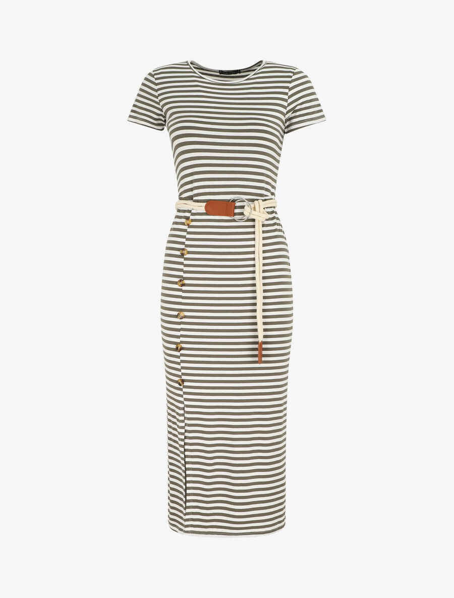 Robe longue à imprimé style marinière - Kaki - 4