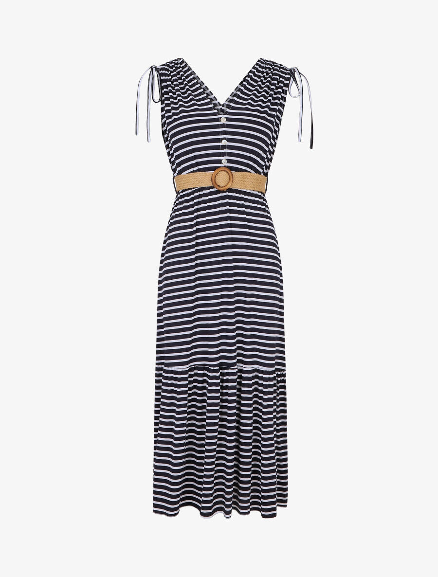 Robe imprimé rayures à taille élastiquée - Marine - 4