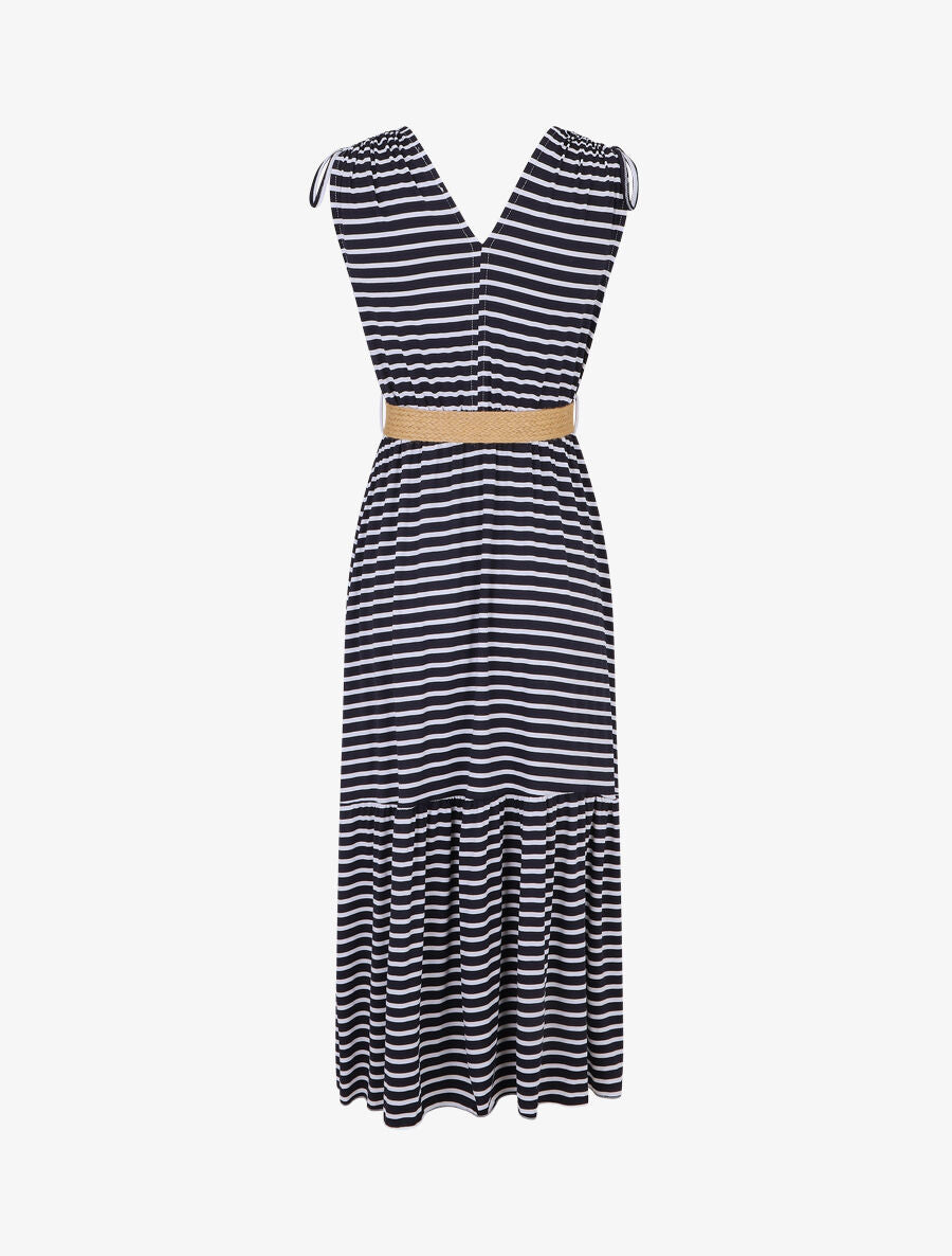 Robe imprimé rayures à taille élastiquée - Marine - 2