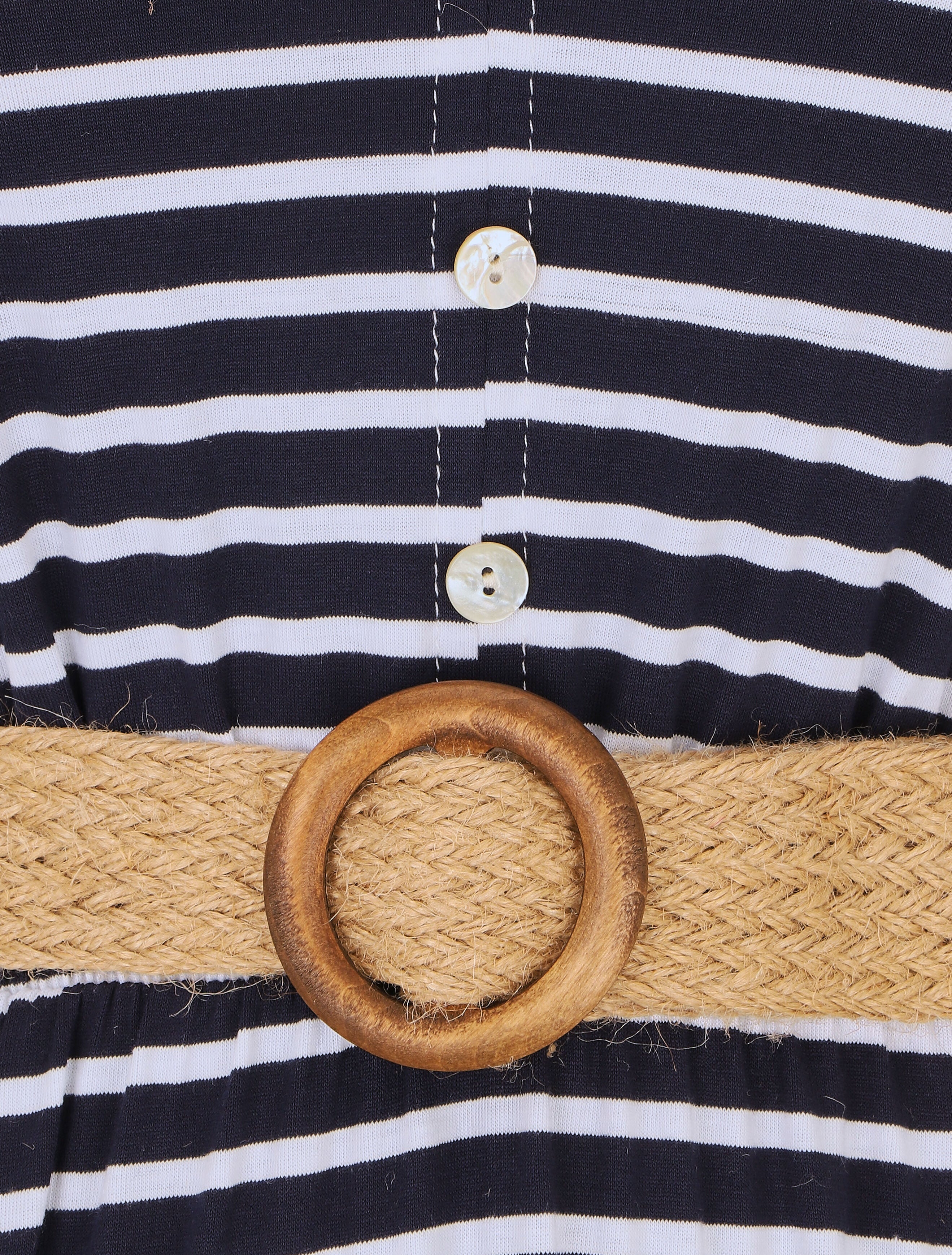 Robe imprimé rayures à taille élastiquée - Marine - 3