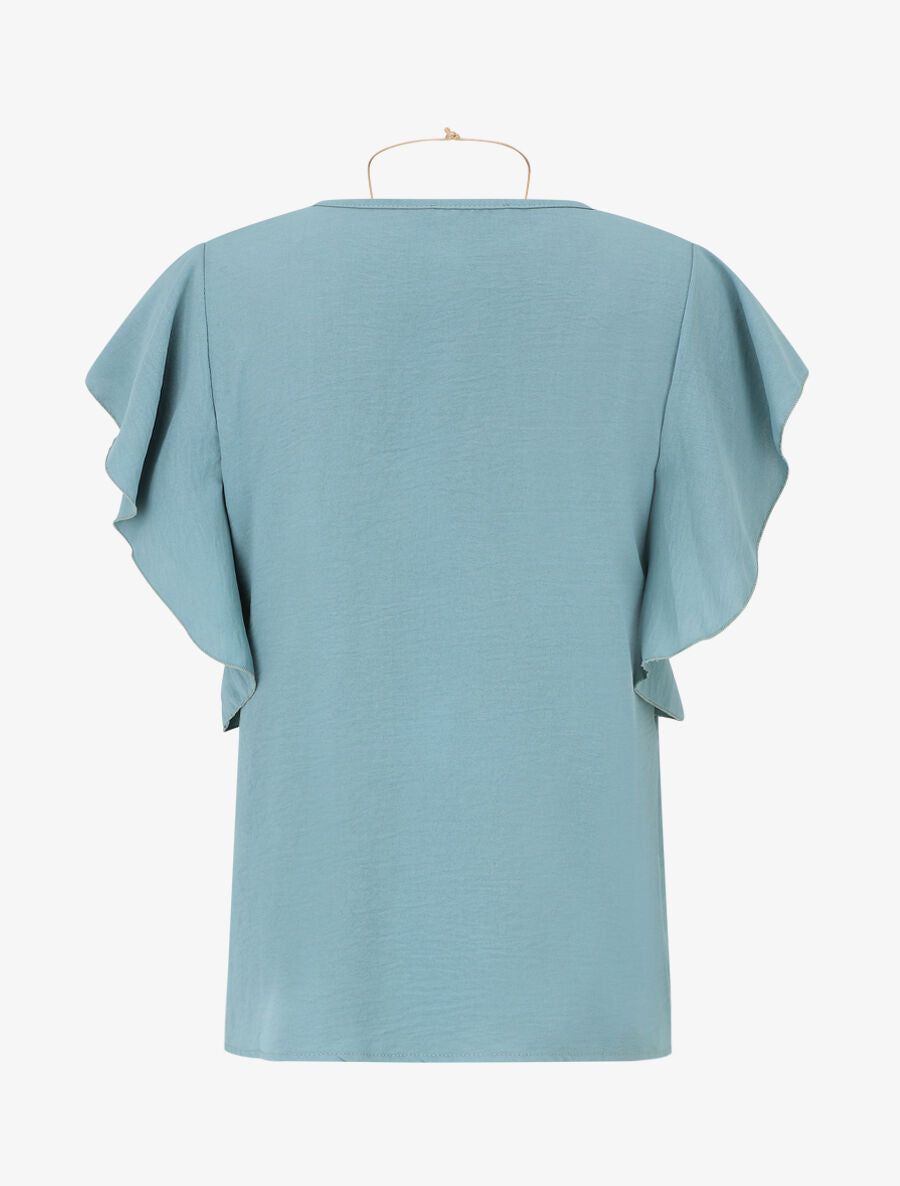 Top uni à manches volantées - Turquoise - 2