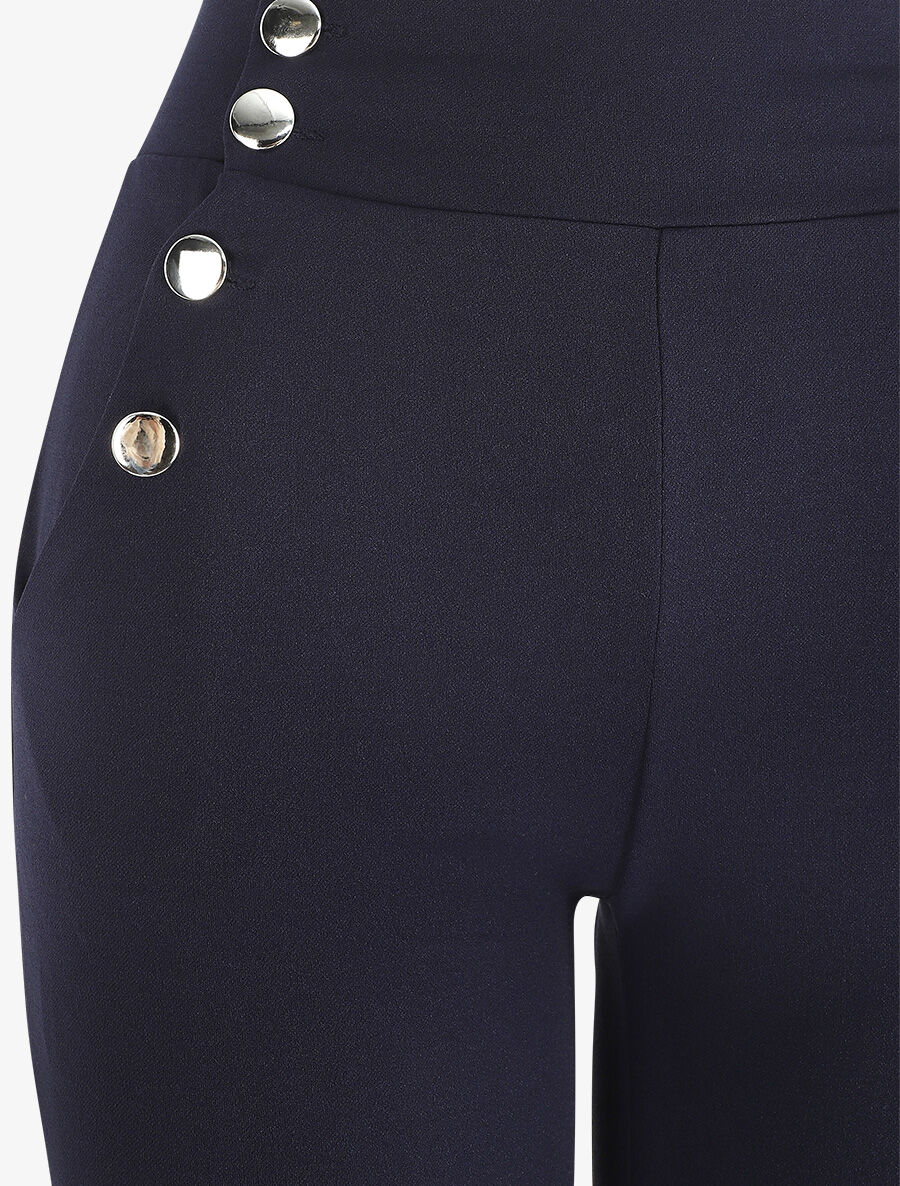 Pantalon fluide à fermeture stylisée - Marine - 3