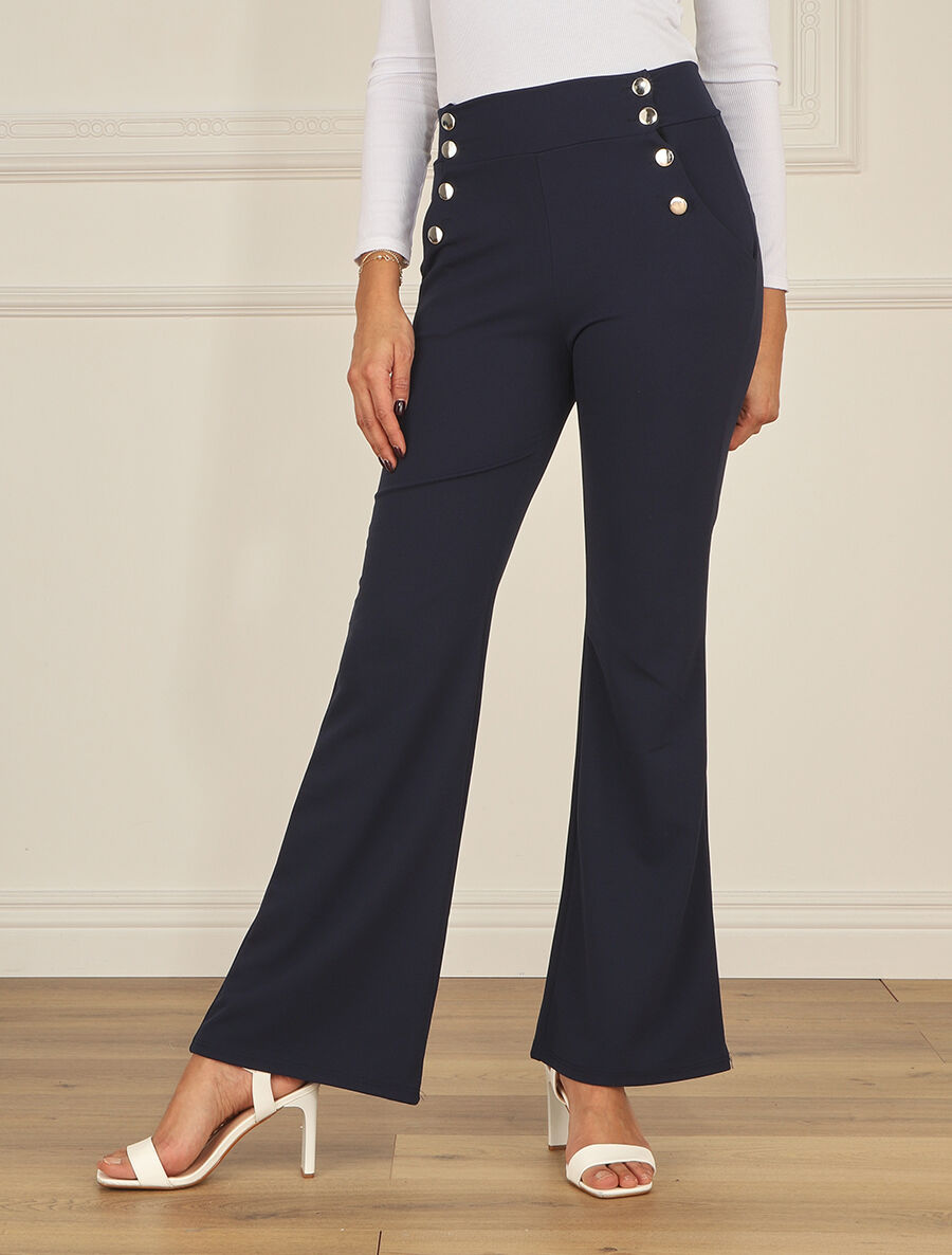 Pantalon fluide à fermeture stylisée - Marine - 4