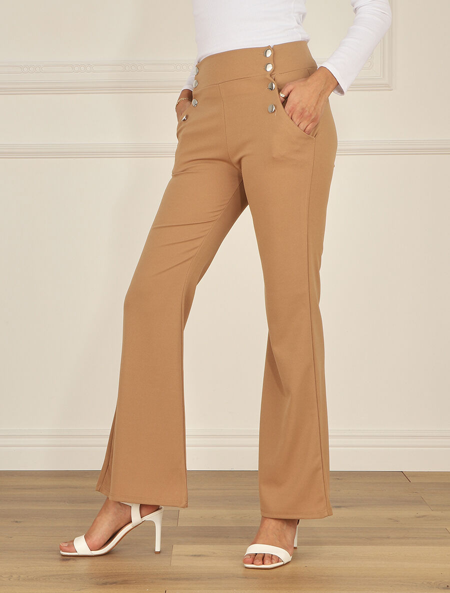 Pantalon fluide à fermeture stylisée - Camel - 4