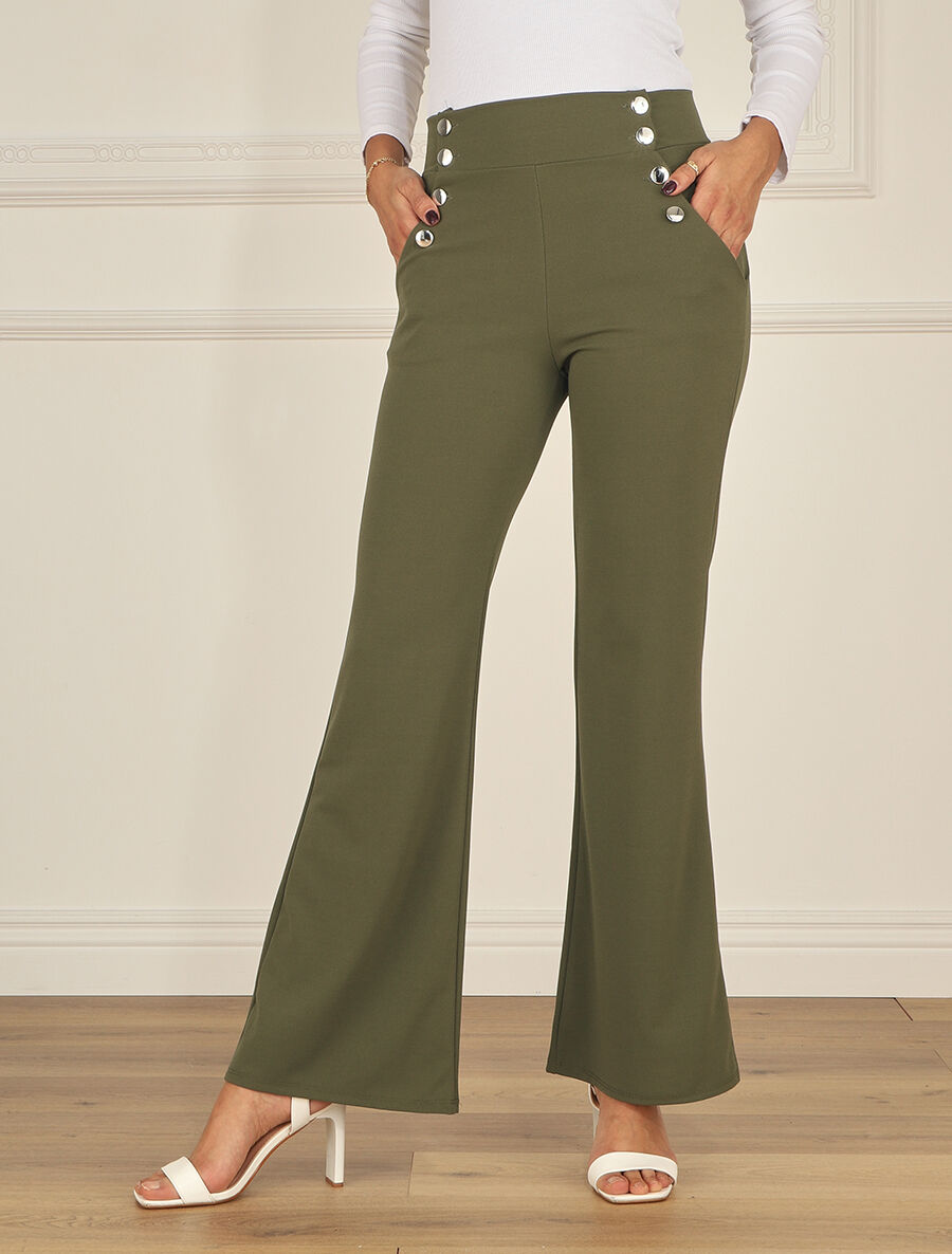 Pantalon fluide à fermeture stylisée - Kaki - 4