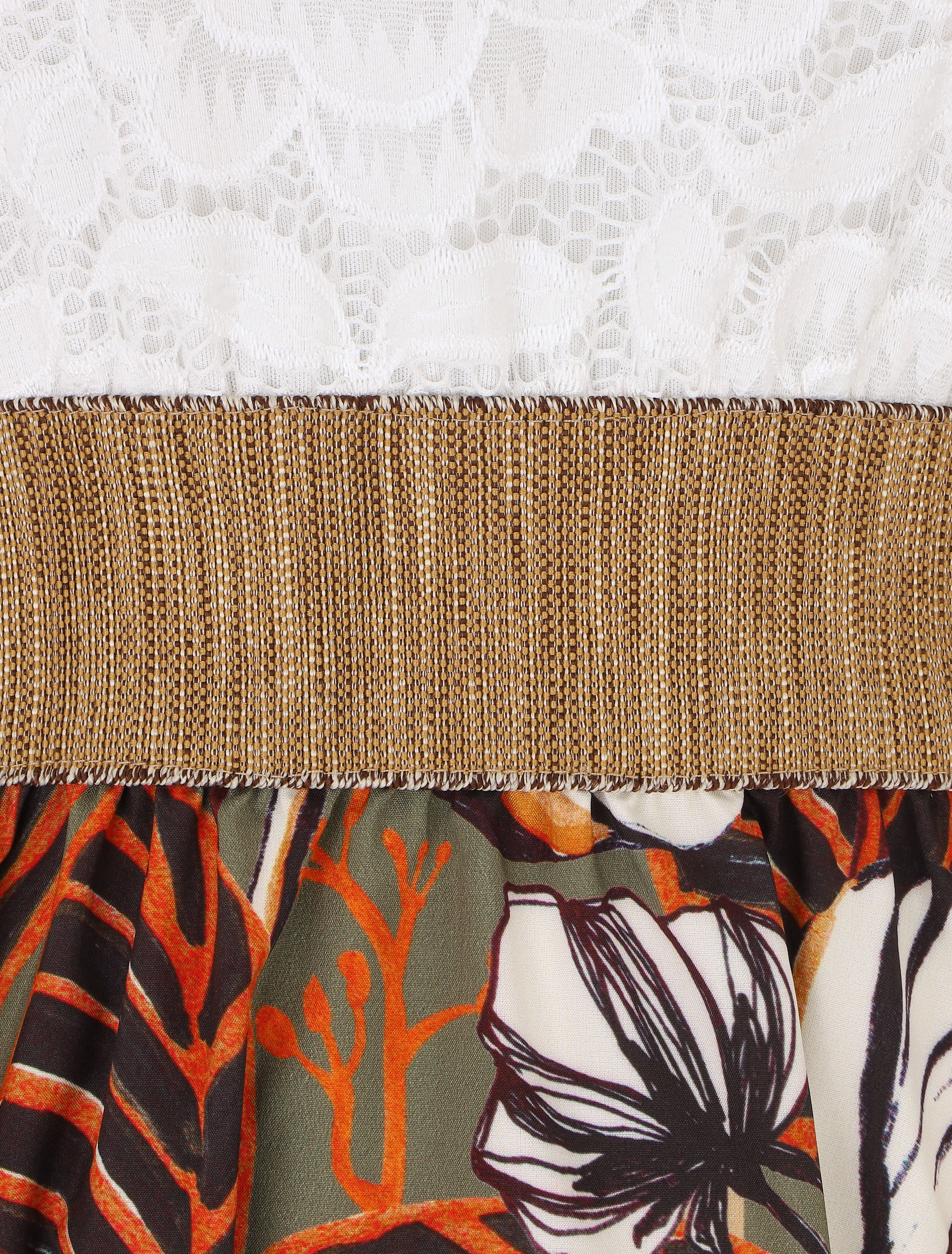 Robe imprimé fleuri à bustier en dentelle - Kaki - 3