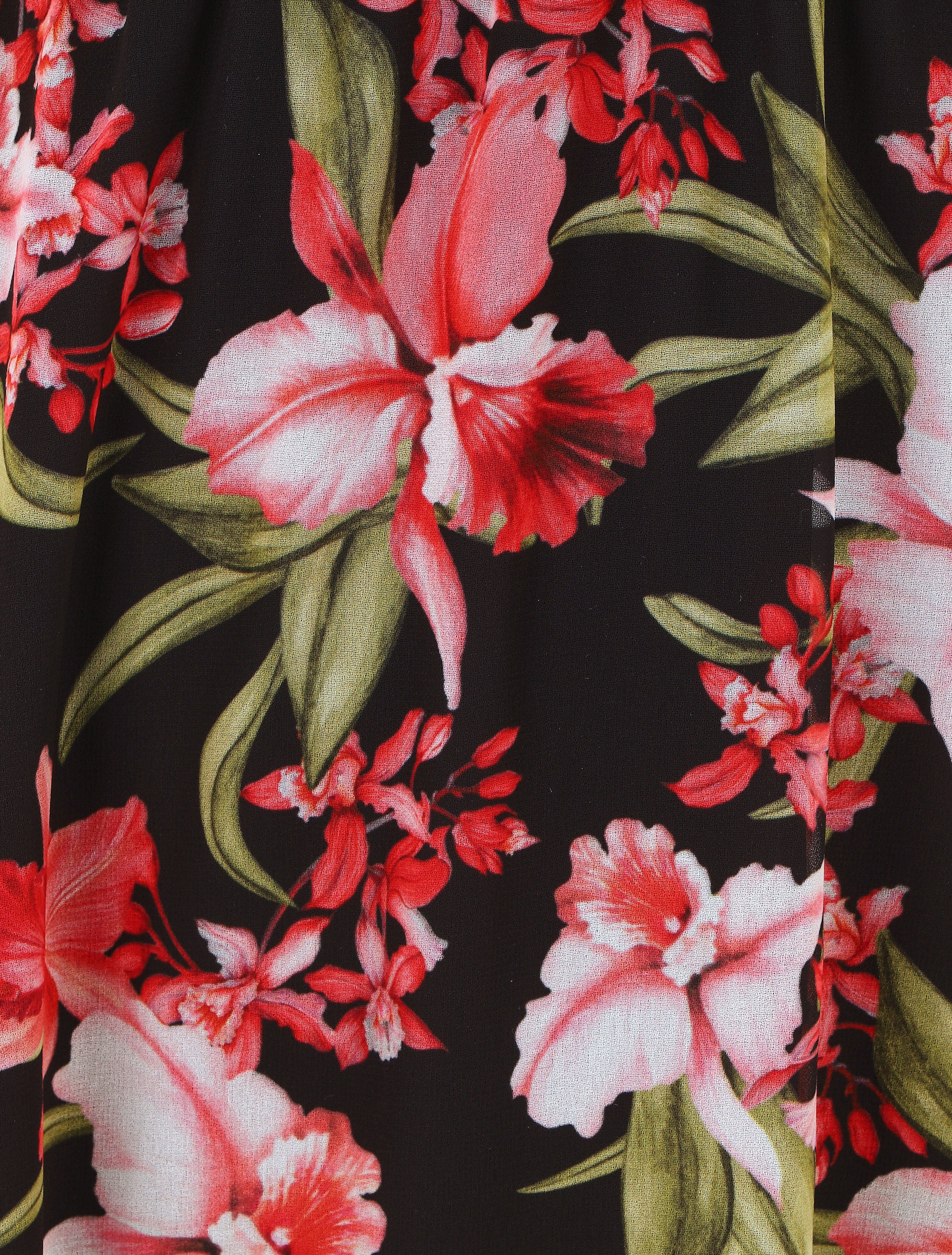 Robe longue sans manches en voile imprimé orchidées - Noir - 3