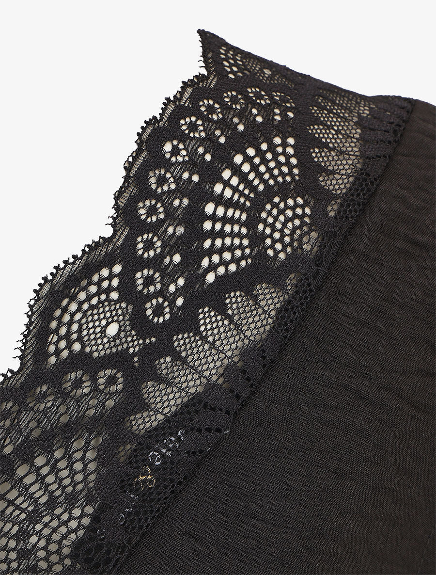 Top avec mancherons uni dos en dentelle - Noir - 3