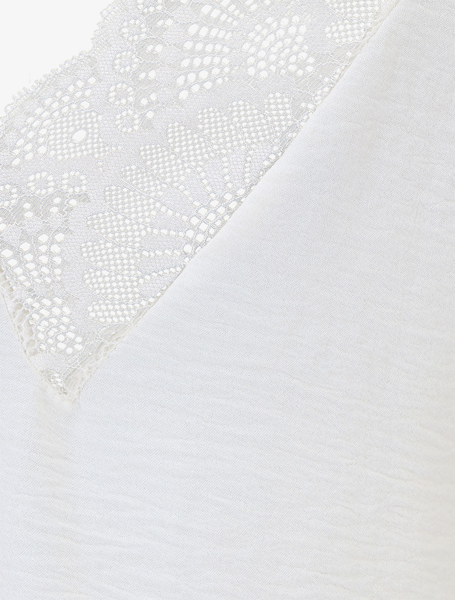 Top avec mancherons uni dos en dentelle - Blanc - 3