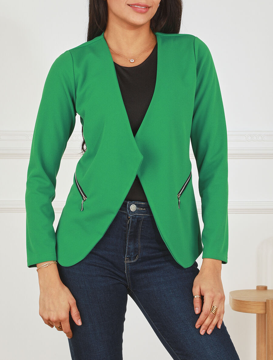 Veste fluide unie col cascade - Vert - 4