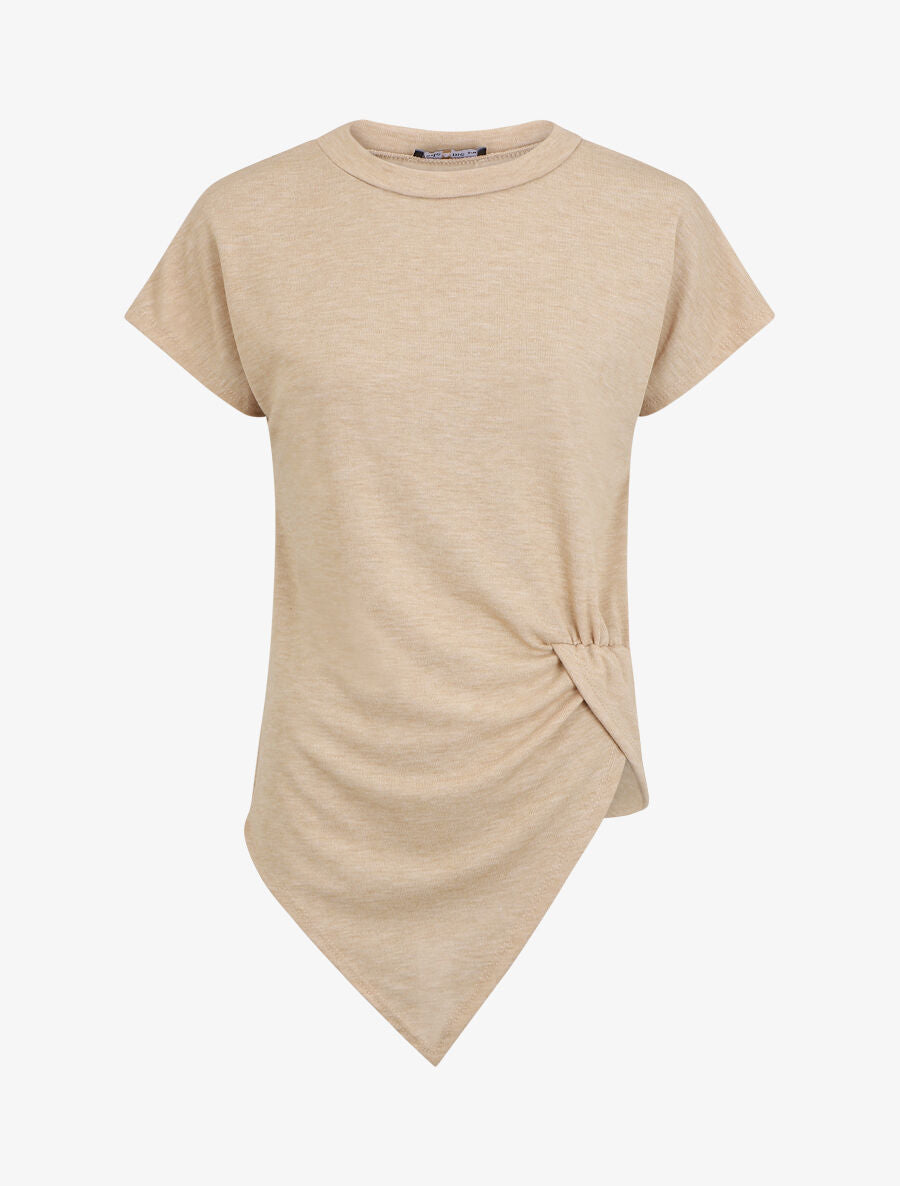 Top en maille ample asymétrique manches courtes - Beige - 1