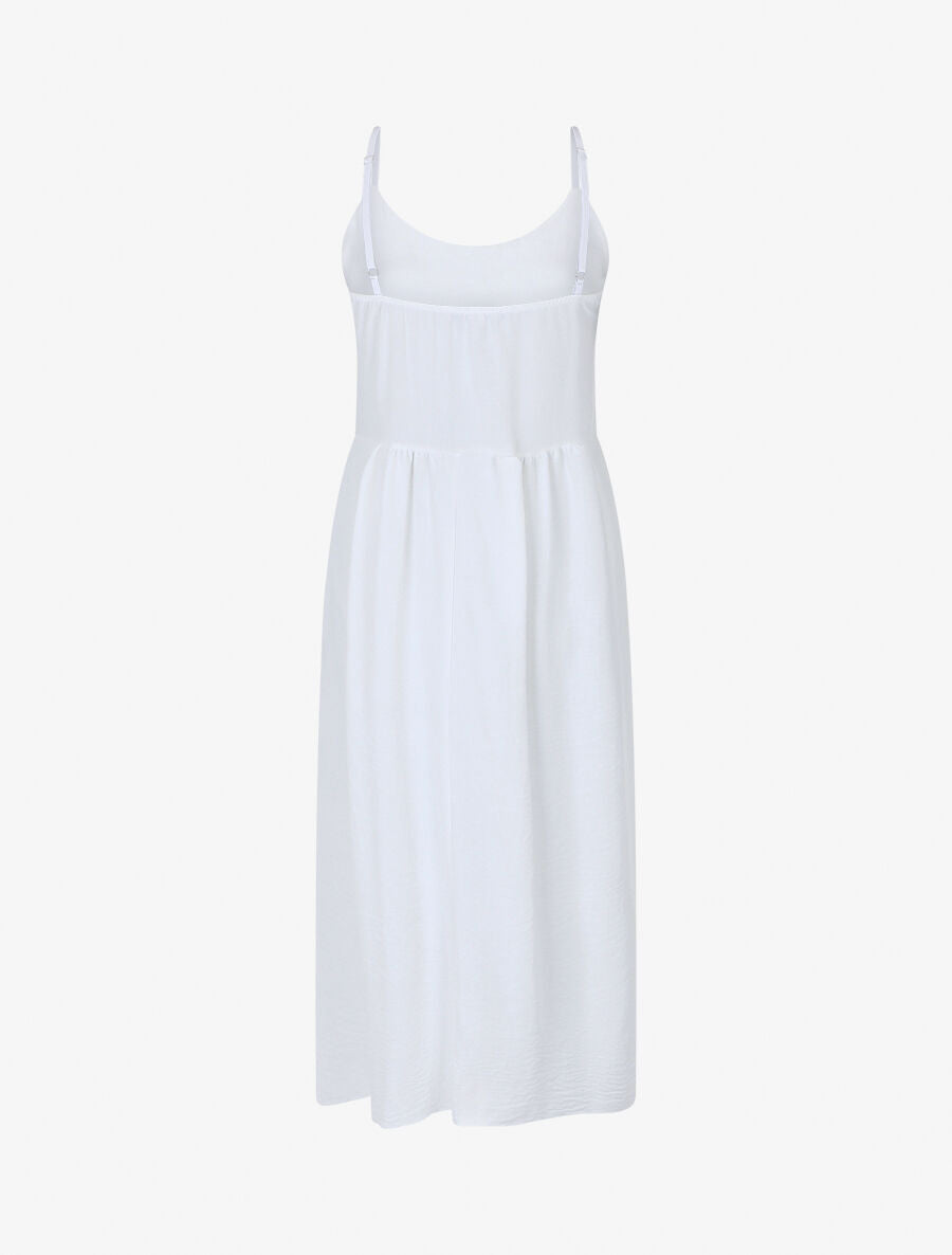 Robe longue boutonnée unie à fines bretelles - Blanc - 2