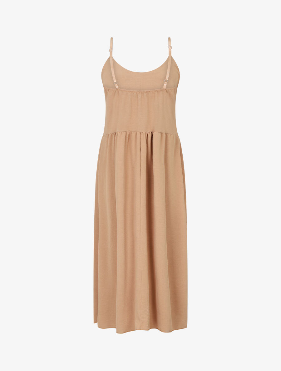 Robe longue boutonnée unie à fines bretelles - Beige - 2