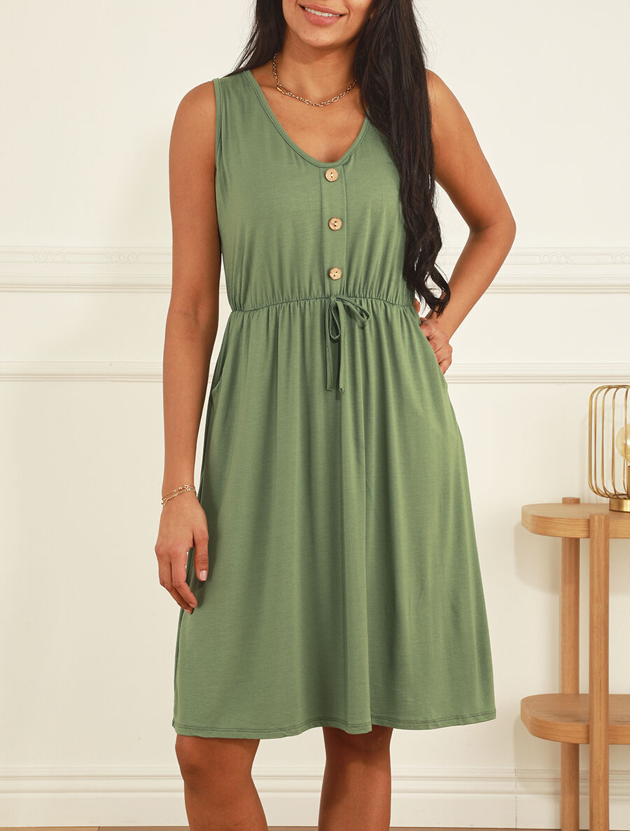 Robe mi-longue fluide - Kaki - 4