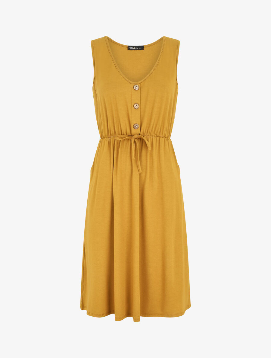 Robe mi-longue fluide - Jaune moutarde - 1