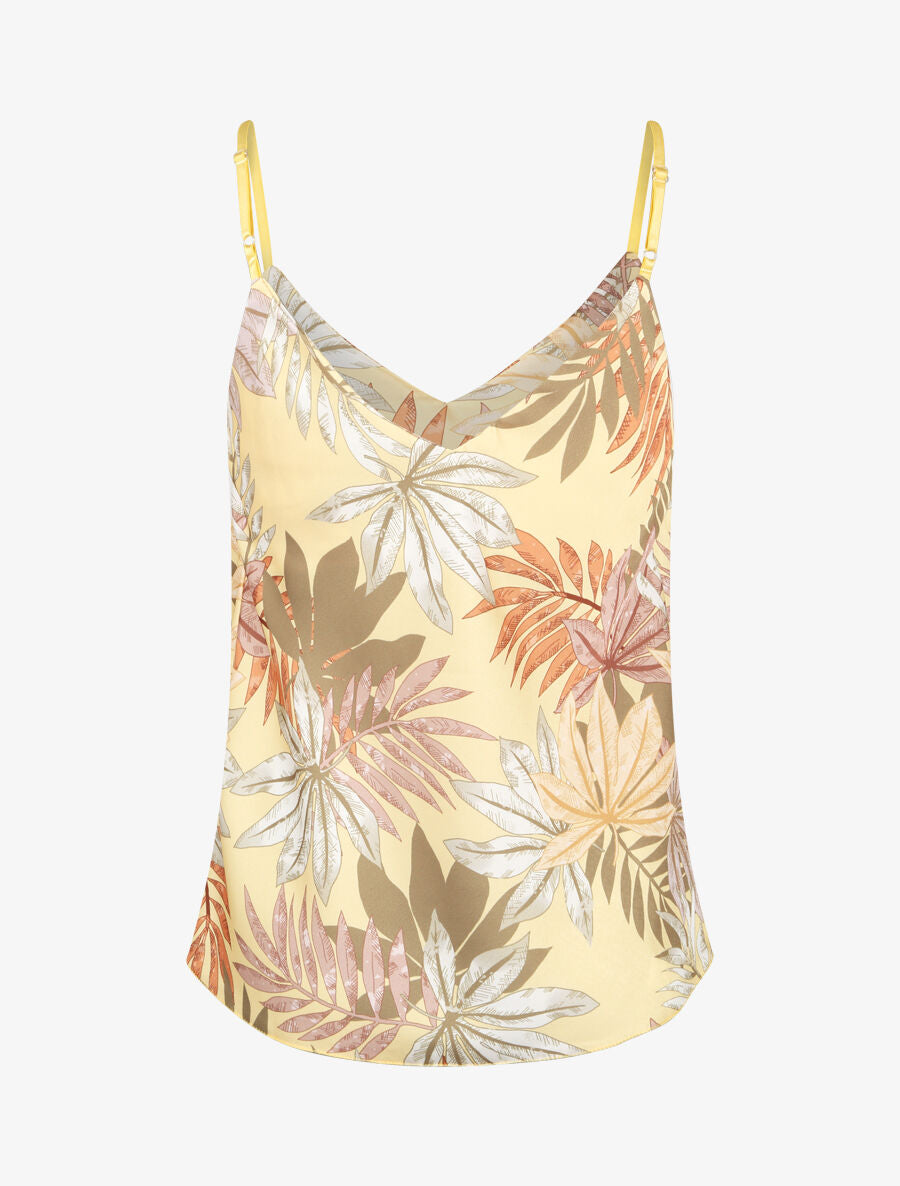Caraco satiné à imprimé feuilles tropicales - Jaune pâle - 2