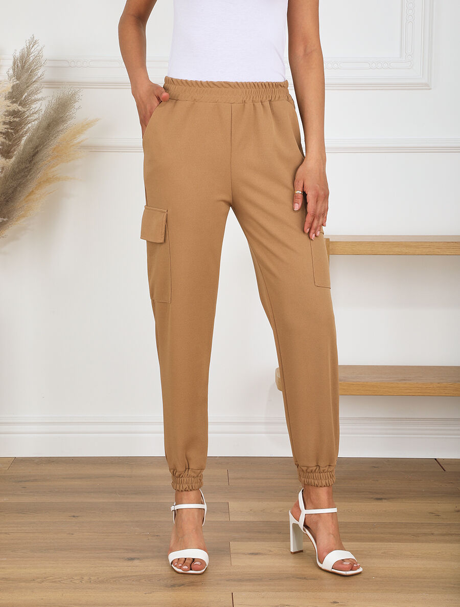 Jogging cargo taille haute - Camel - 4