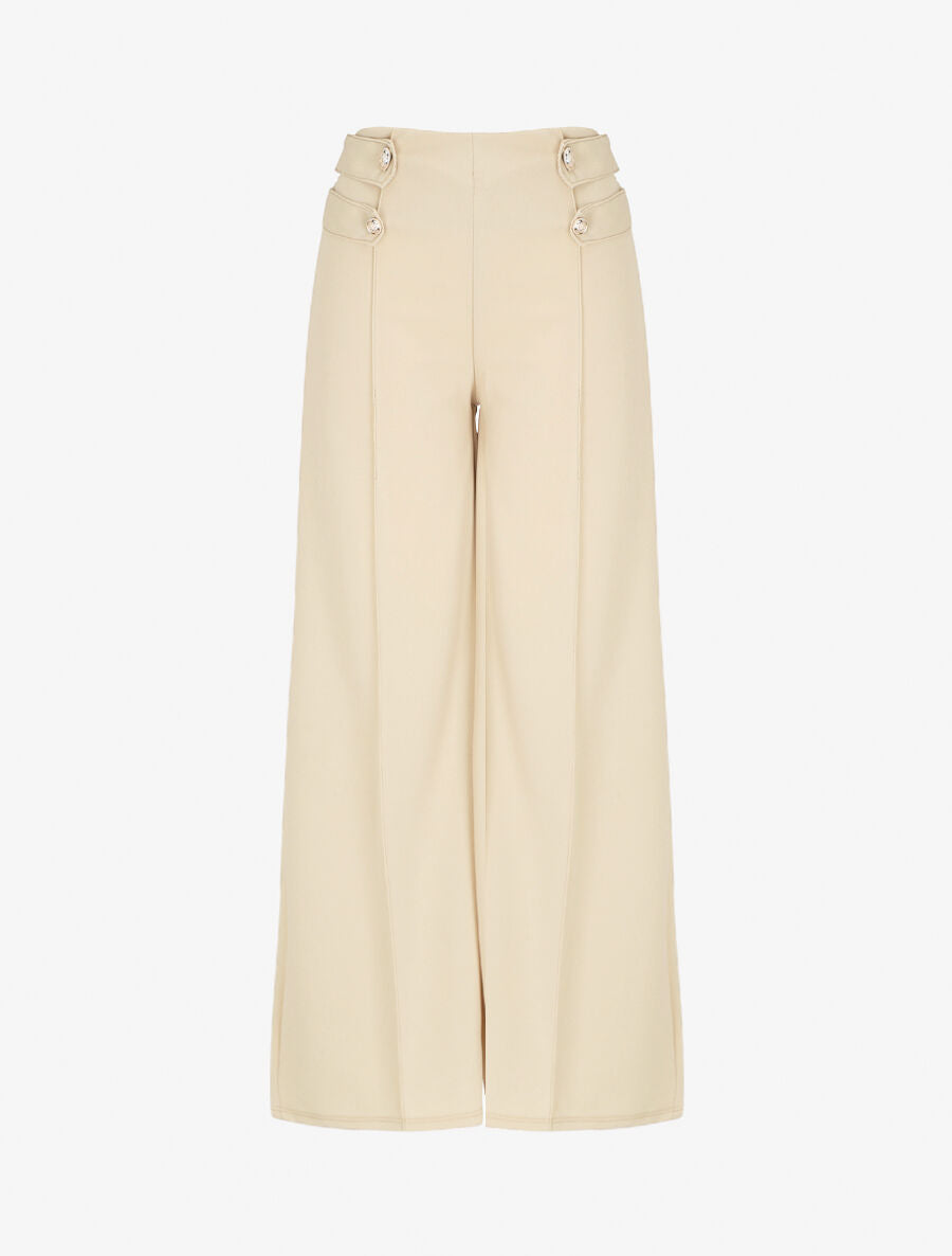 Pantalon fluide uni à boutons décoratifs - Beige - 1
