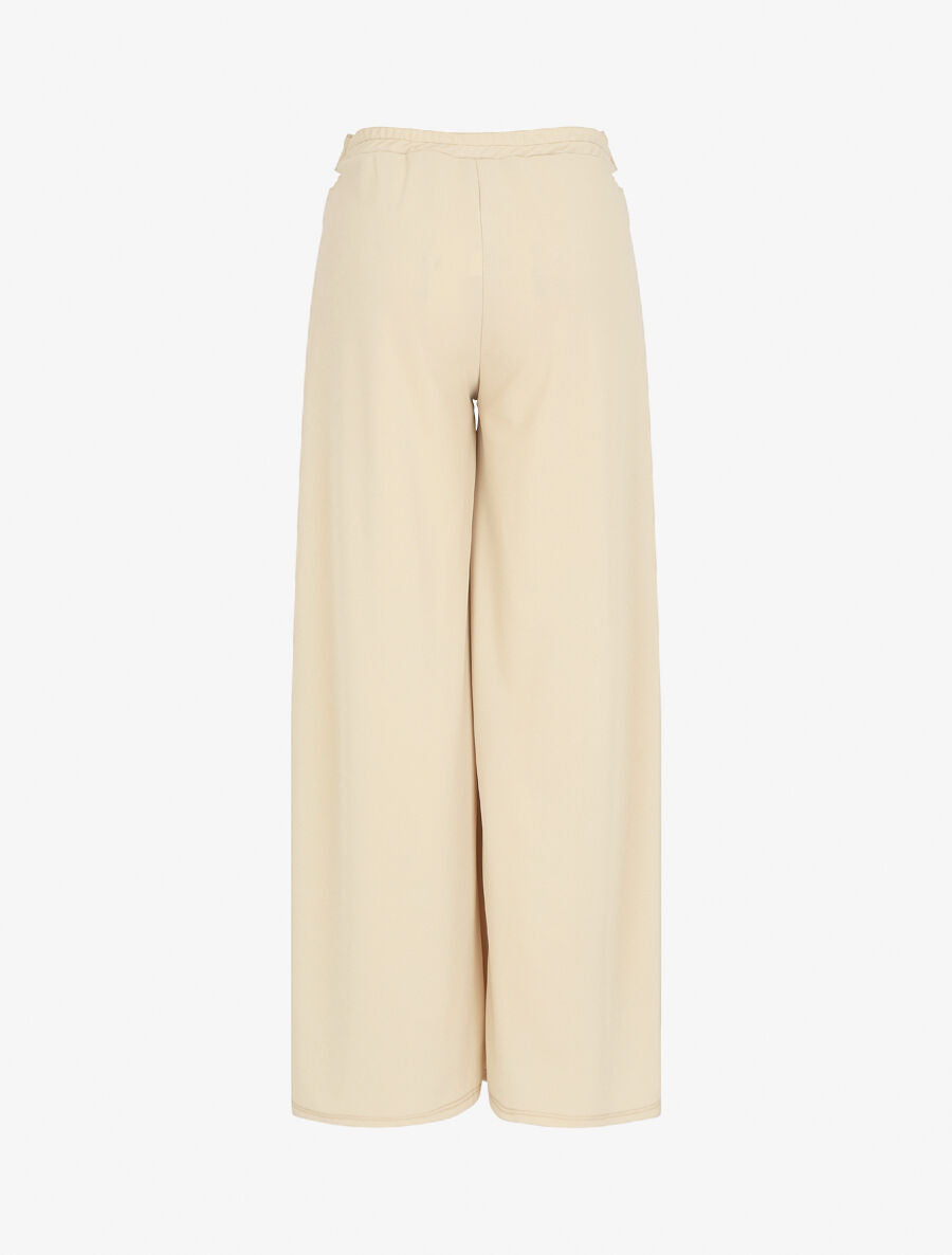 Pantalon fluide uni à boutons décoratifs - Beige - 2