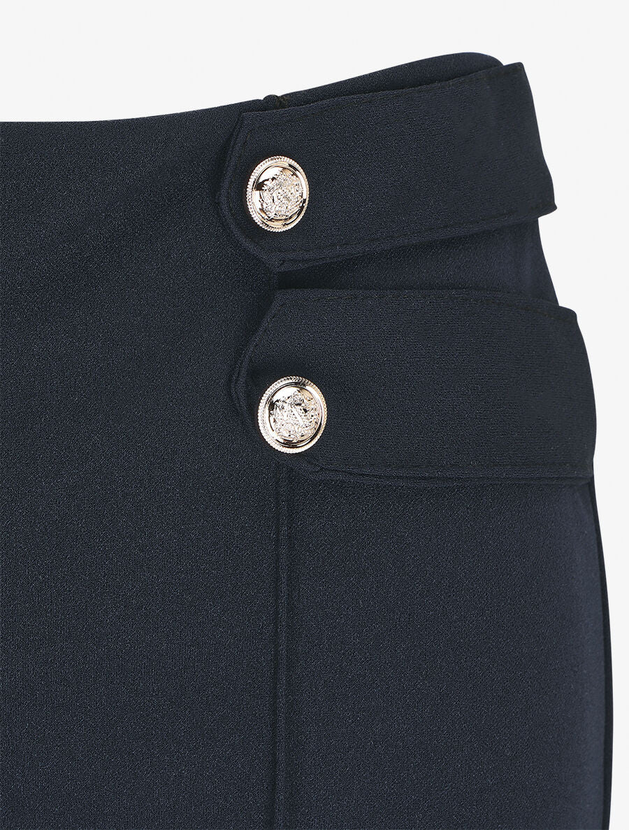 Pantalon fluide uni à boutons décoratifs - Marine - 3