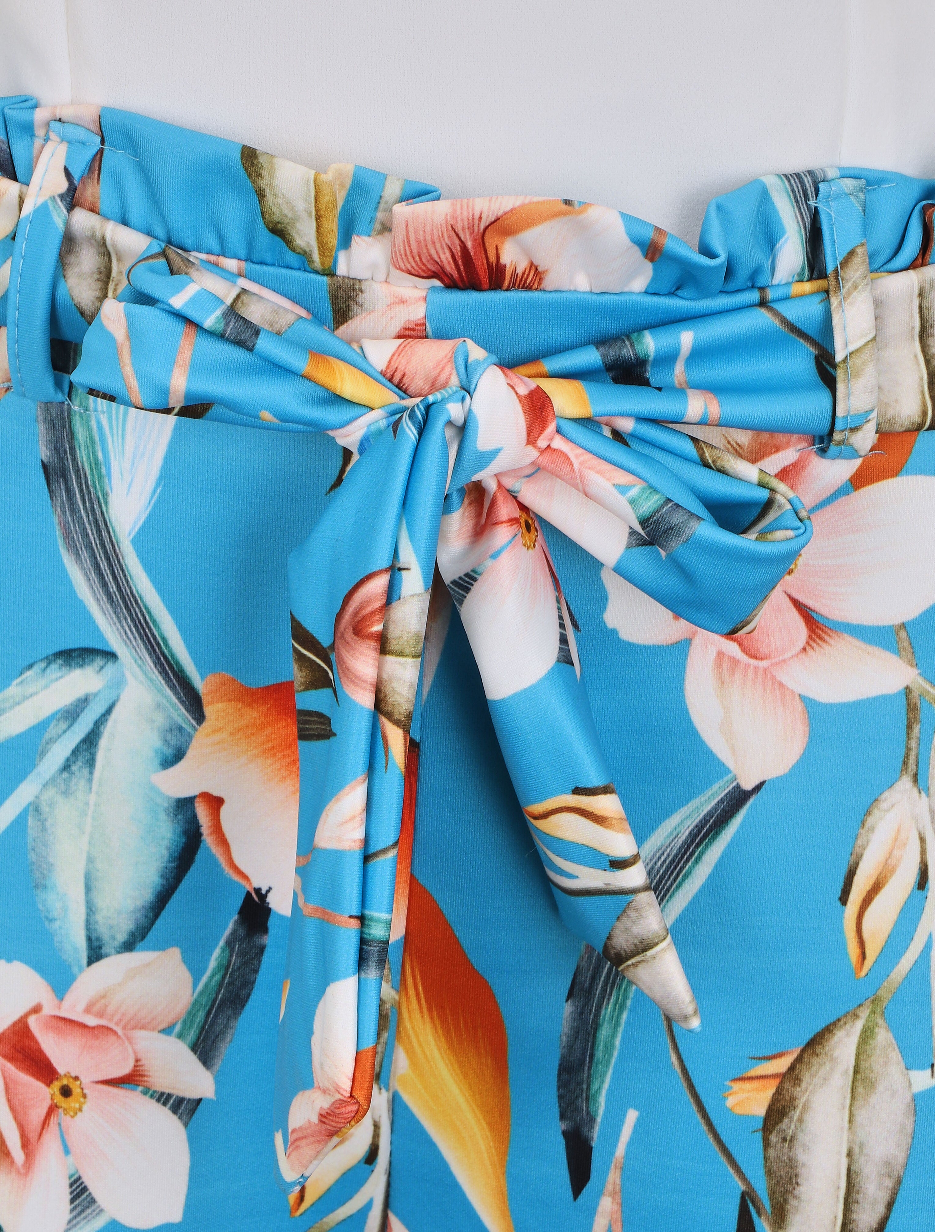 Combishort imprimé floral ceinturée - Turquoise - 3