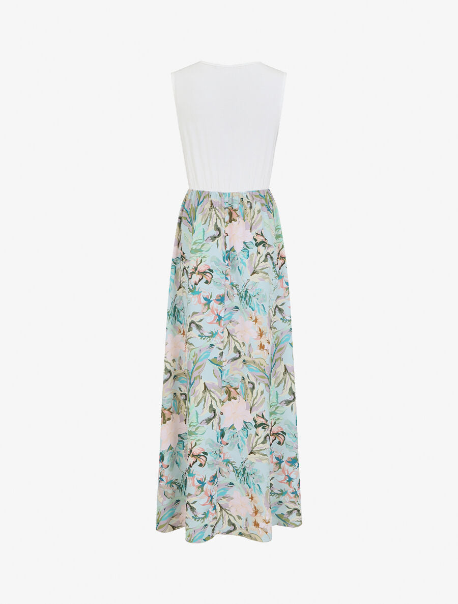 Robe longue fleurie et évasée sans manches - Blanc - 2