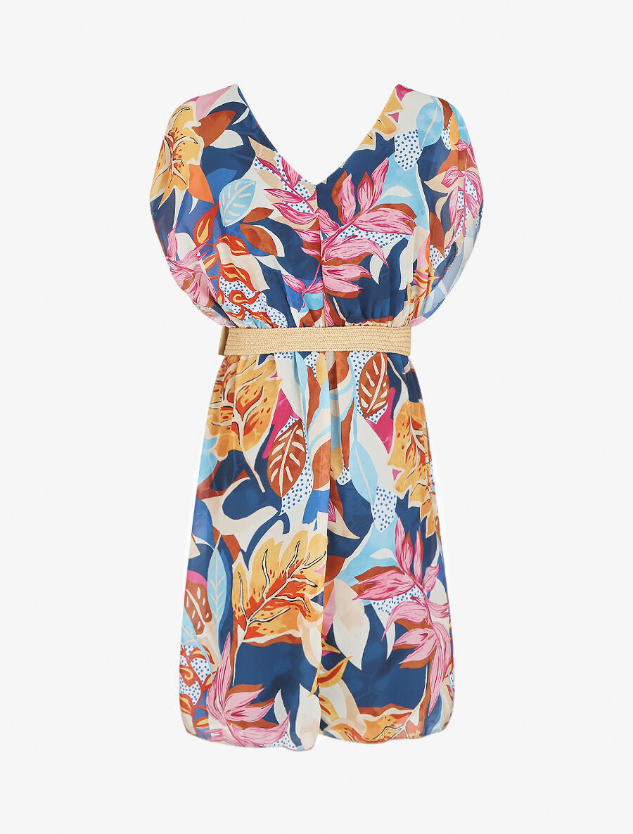 Robe en voile élastiquée à imprimé fantaisie - Bleu - 2