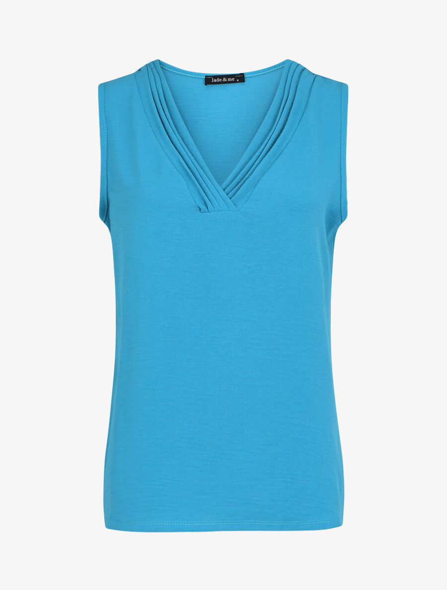 Top droit sans manches col V - Bleu turquoise - 1
