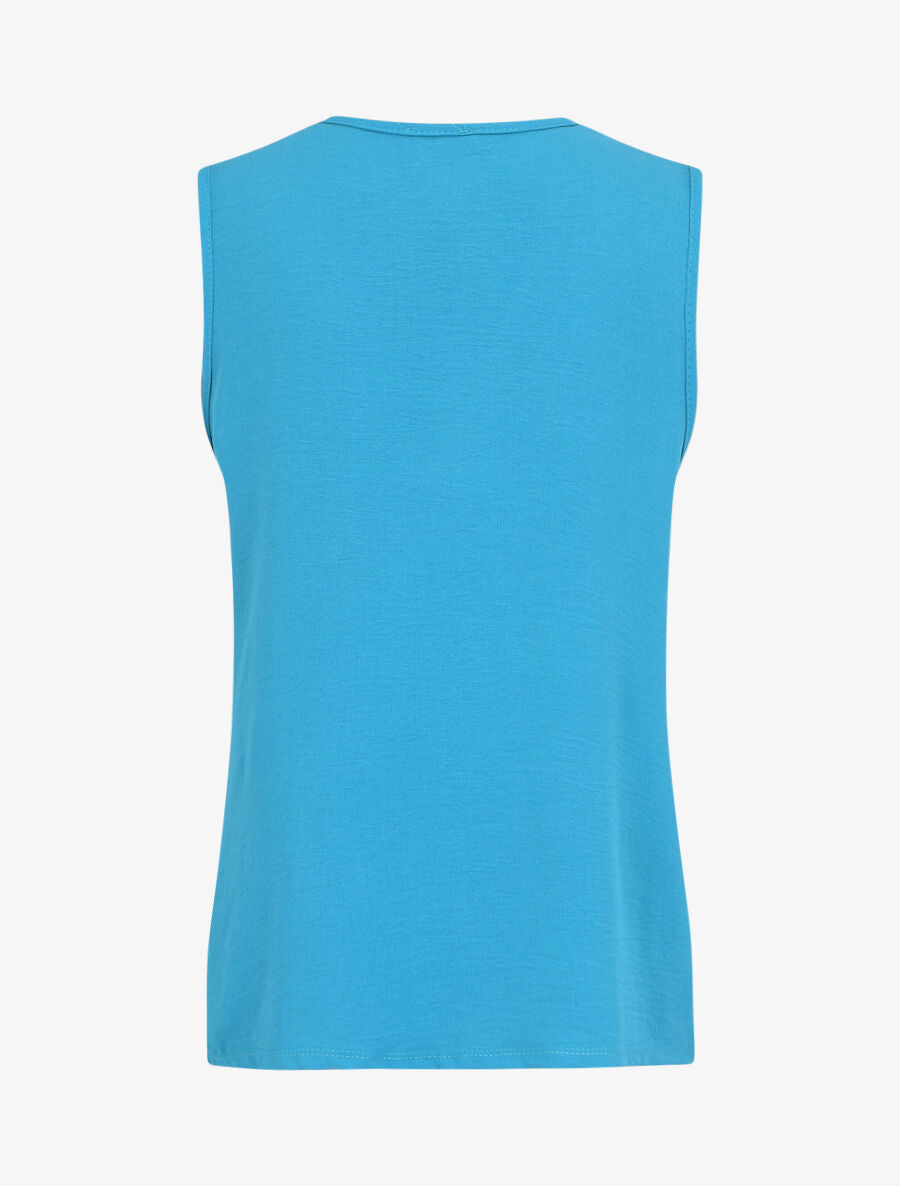 Top droit sans manches col V - Bleu turquoise - 2