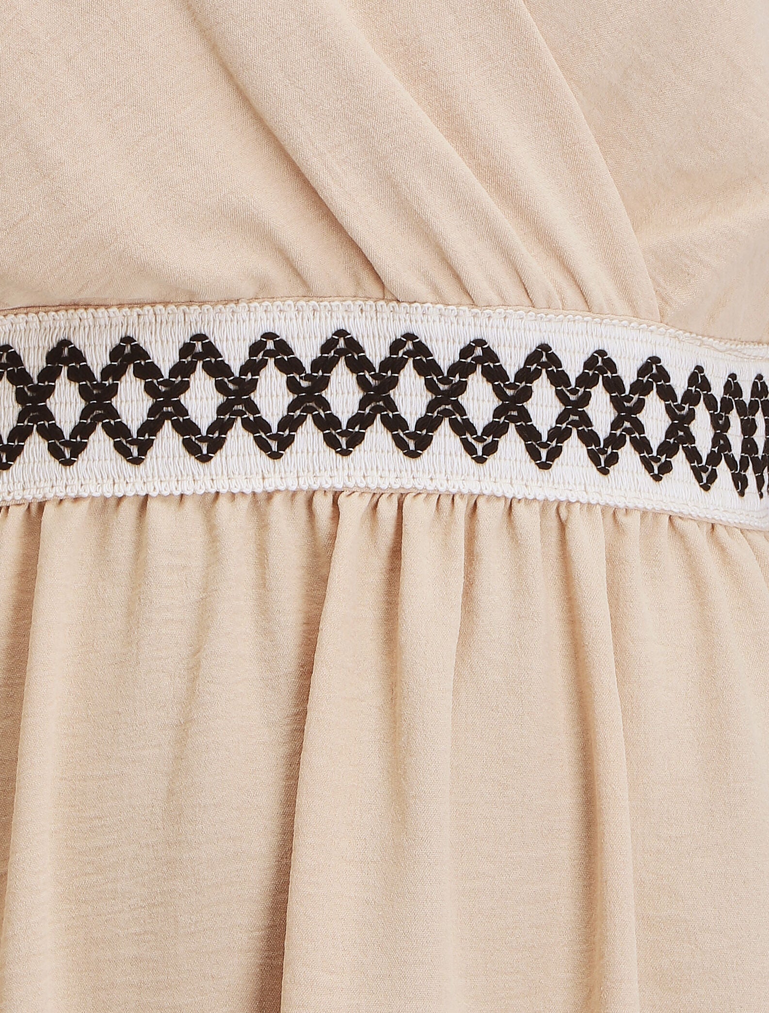 Robe uni à taille élastiquée - Beige - 3