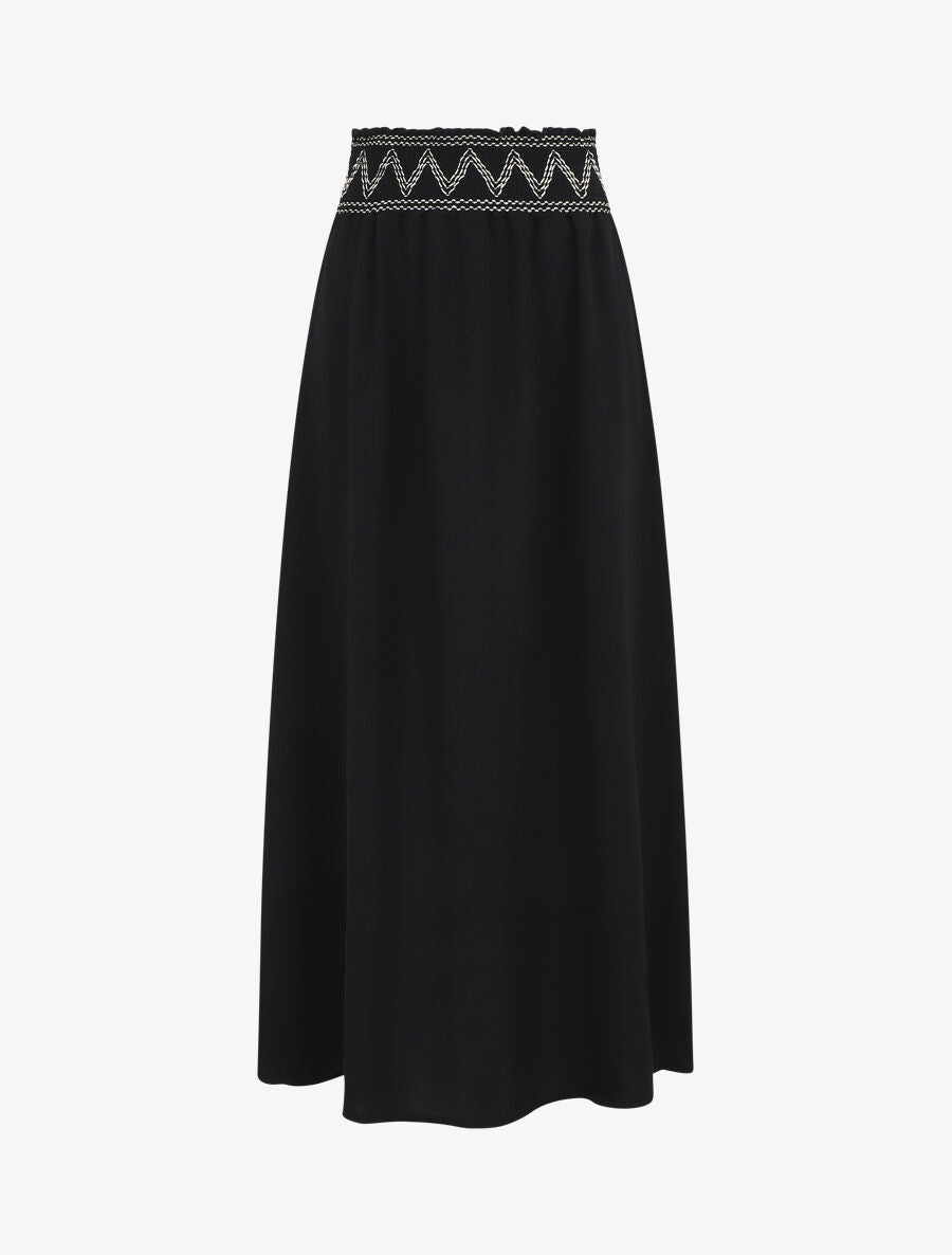 Jupe longue à taille élastiquée - Noir - 4