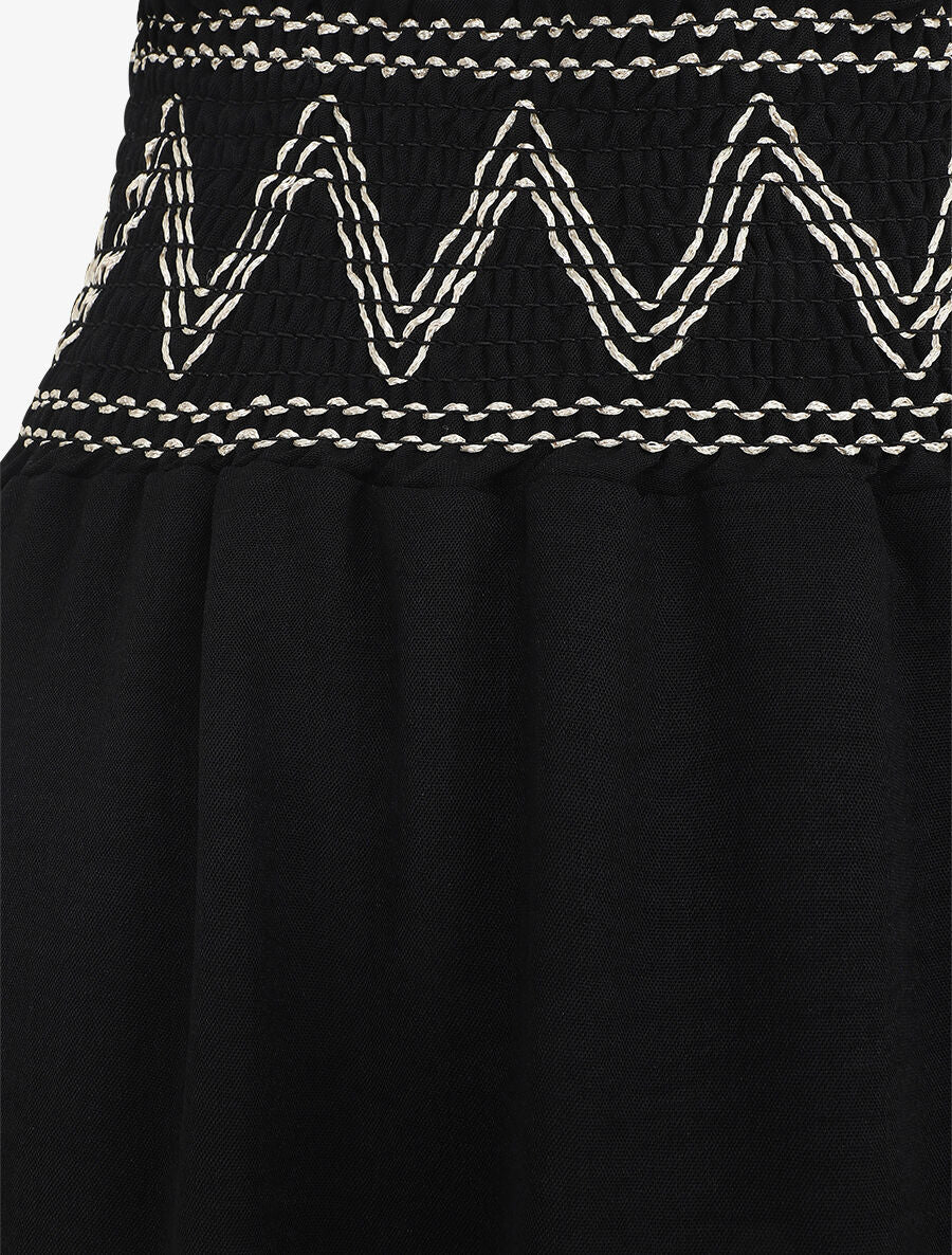 Jupe longue à taille élastiquée - Noir - 3