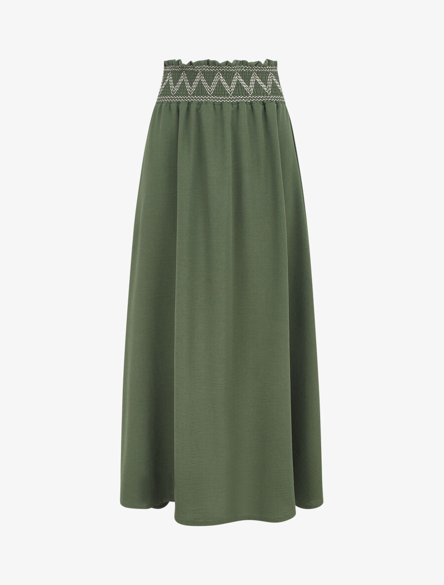 Jupe longue à taille élastiquée - Kaki - 5