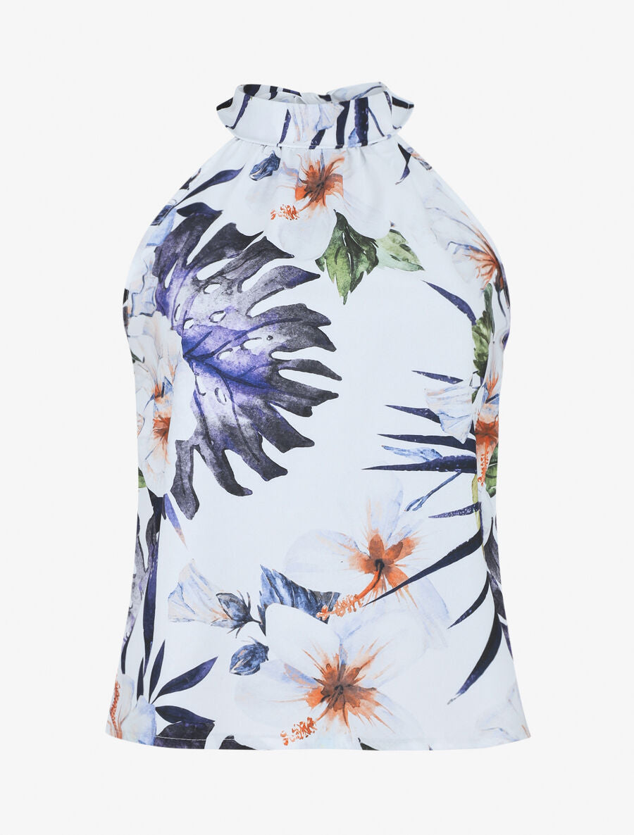 Top sans manches imprimé tropical - Bleu - 4