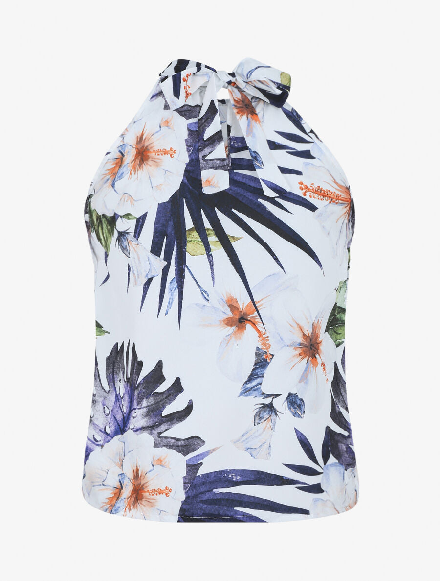 Top sans manches imprimé tropical - Bleu - 2