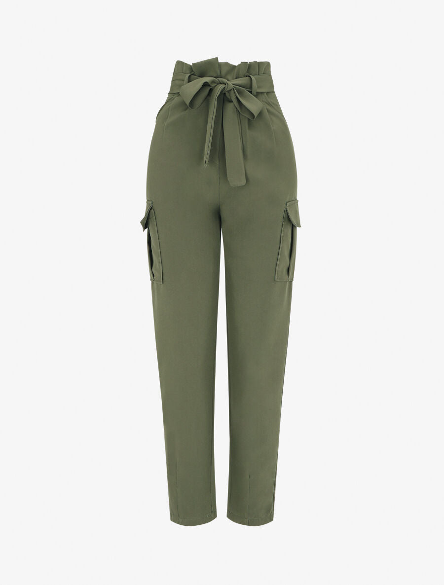 Pantalon cargo taille haute - Kaki - 1